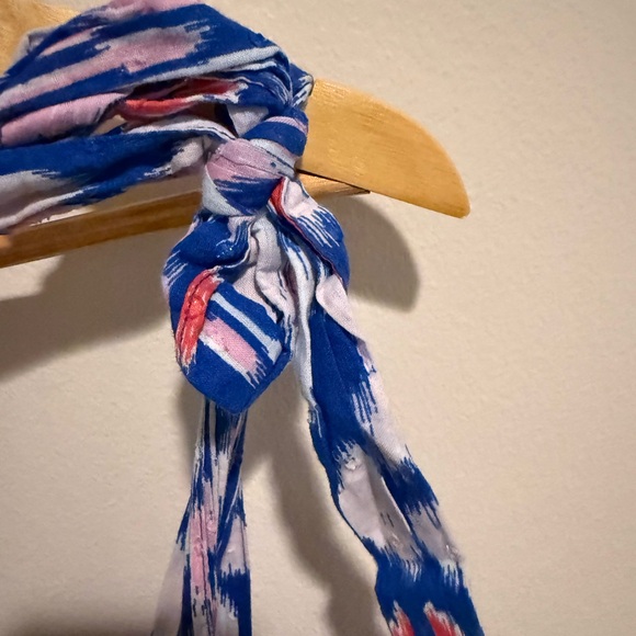 Crown & Ivy Tiered Maxi Dress Blue Pink Ikat Sz Medium Tie Strap Vacation Outift - Picture 8 of 11